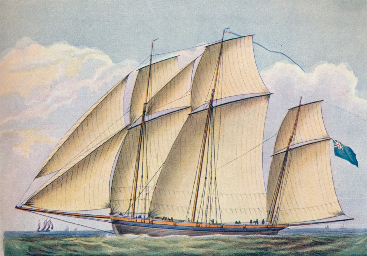 Bevæpnet lugger nært trukket med alt seilsett, 1825 av John Rogers