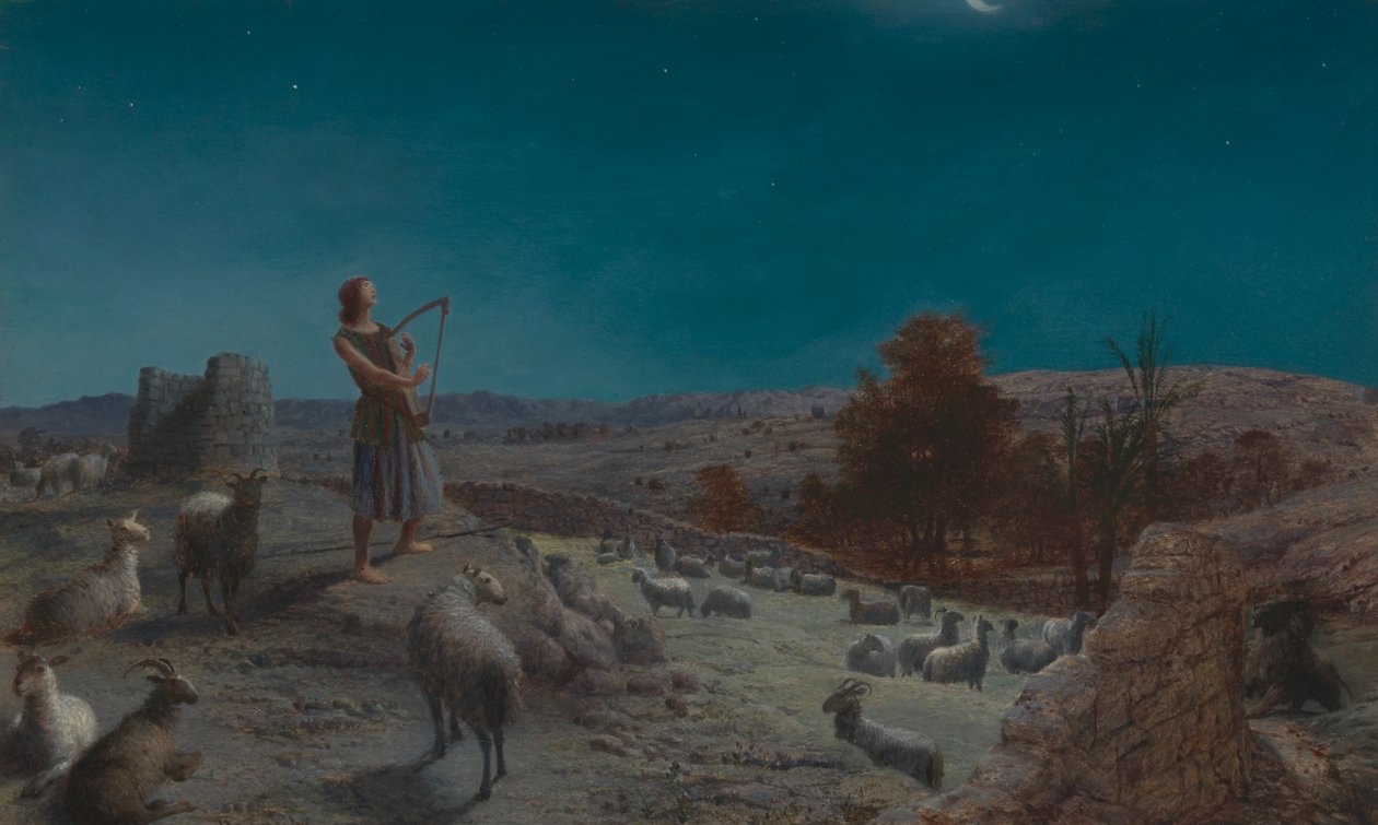 David, Israels fremtidige konge, mens han var hyrde i Betlehem av John Rogers Herbert