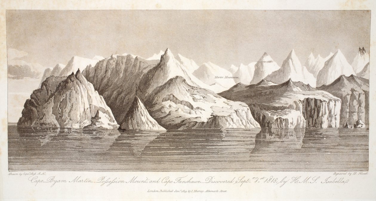 Cape Byam Martin, Pofsefsion Mount og Cape Fanshawe, oppdaget 1. september 1818 av HMS Isabella, illustrasjon fra 