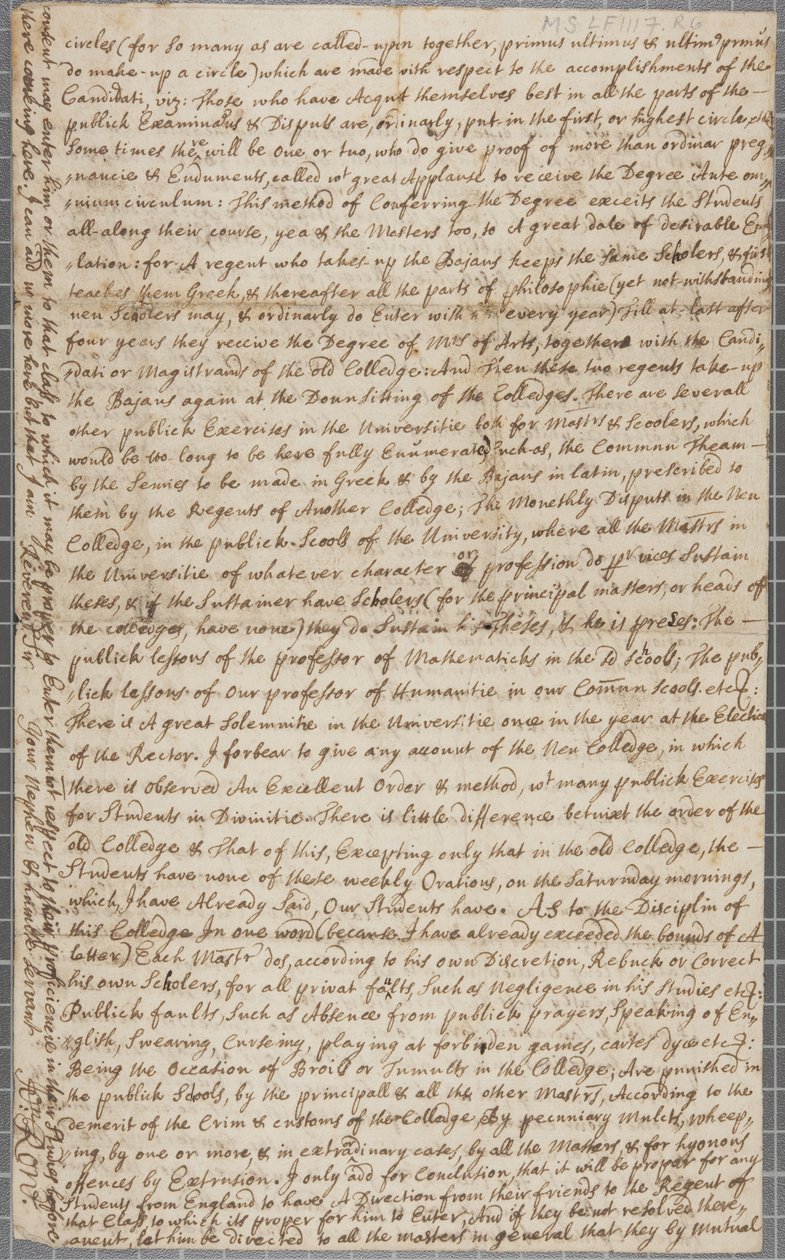 Et brev fra John Row, en student ved St. Andrews, til sin onkel, 1691 av John Row
