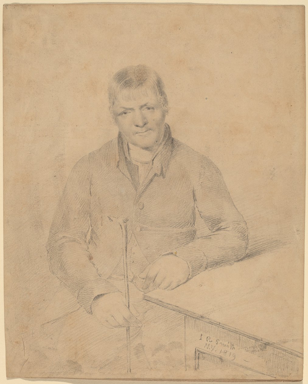 Mann som sitter ved et bord av John Rubens Smith