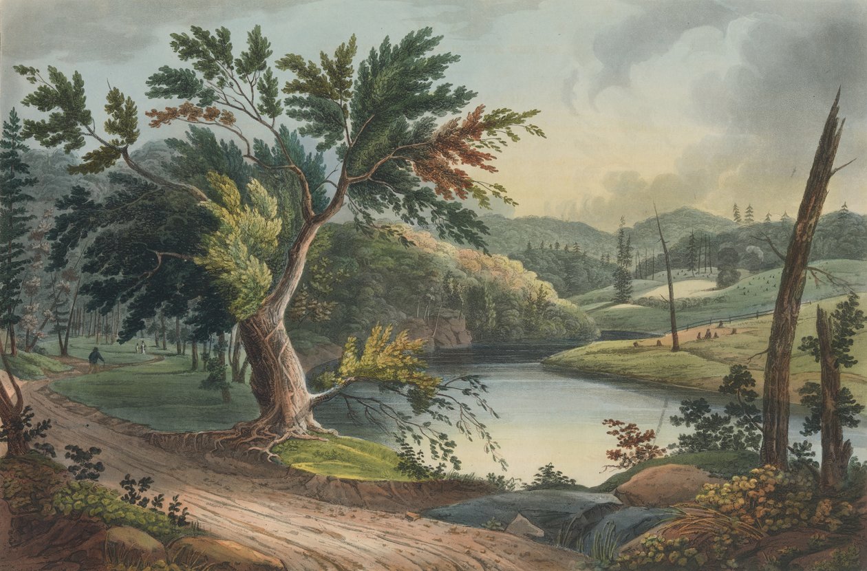 Se nær Jessups landing nr. 3 av Hudson River Portfolio, 1821-22. av John Rubens Smith