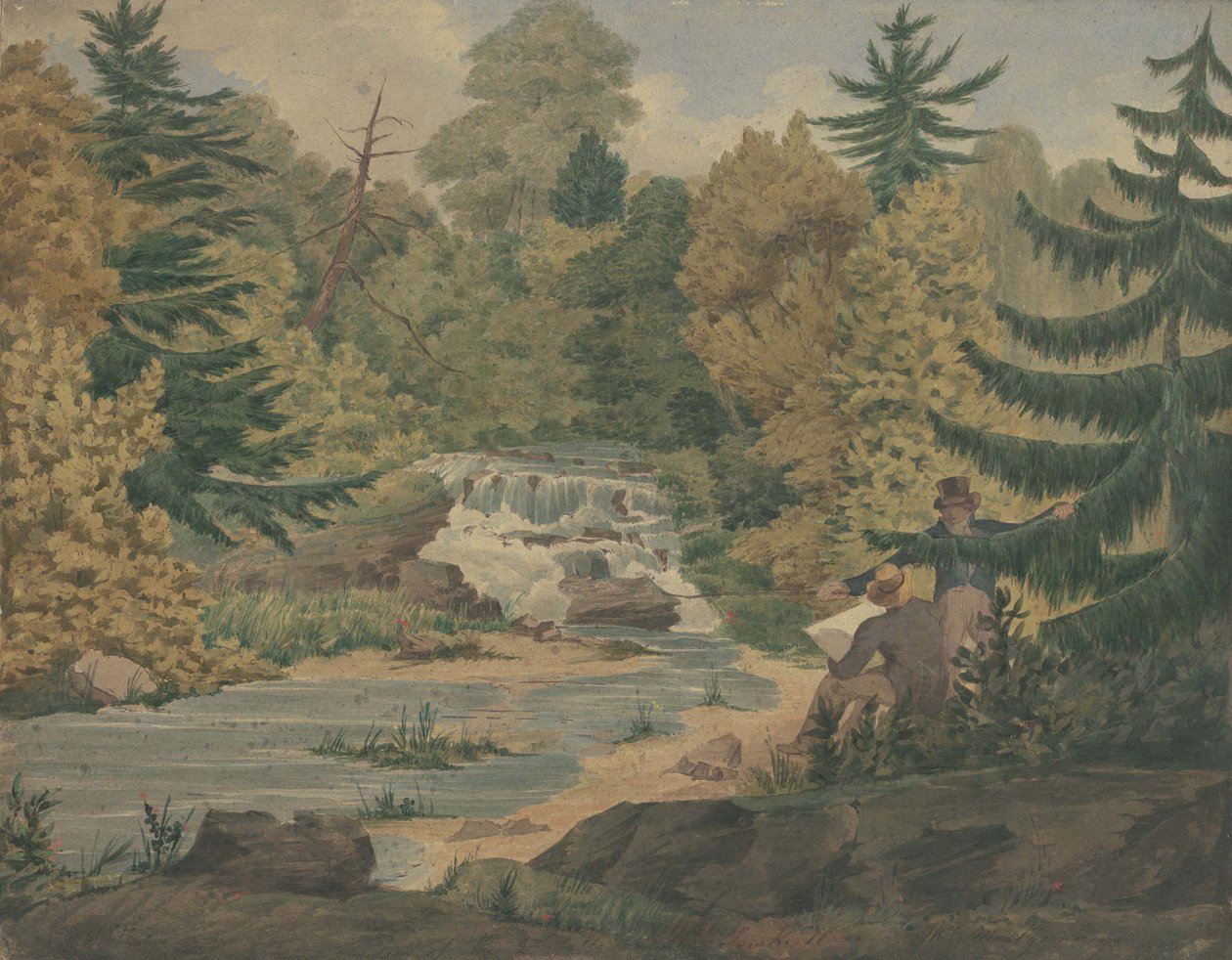Utsikt over Second Falls på Sawkill River, ca. 1840 (akvarell og blekk på vevd papir) av John Rubens Smith