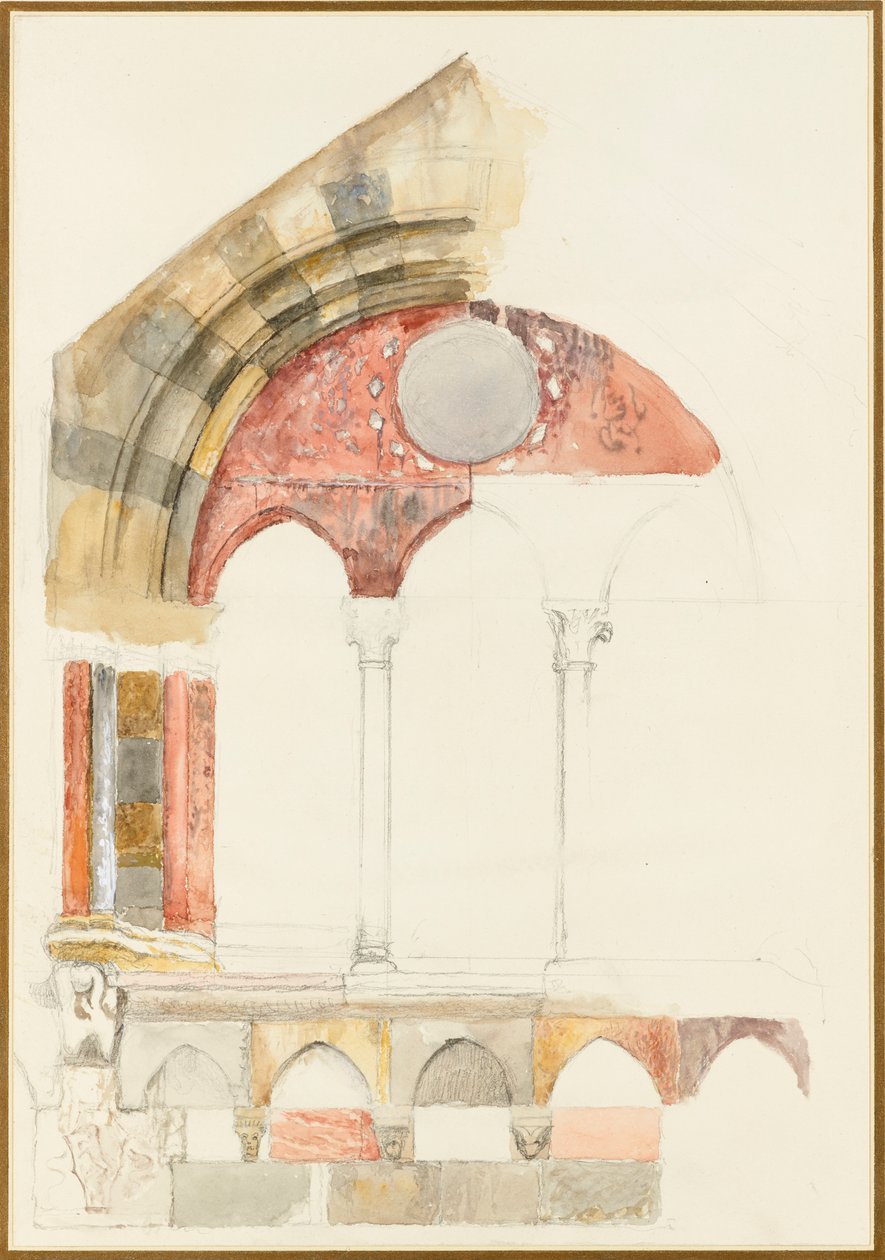 A Window of the Broletto, Como: Rask Sketch i Farge, som viser metode for å legge inn klinkekuler, 1869 av John Ruskin