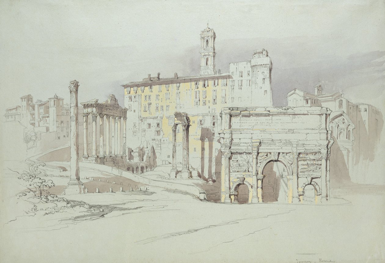 Et vindu i Palazzo Tolomei, Siena, som viser den uhøflige og usymmetriske plasseringen av massive steiner, 25. - 27. juni 1870 (akvarell og kroppsfarge over grafitt på blått vevd papir) av John Ruskin