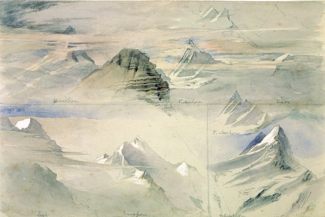 Alpine Peaks: Jungfrau og andre, 1846 av John Ruskin