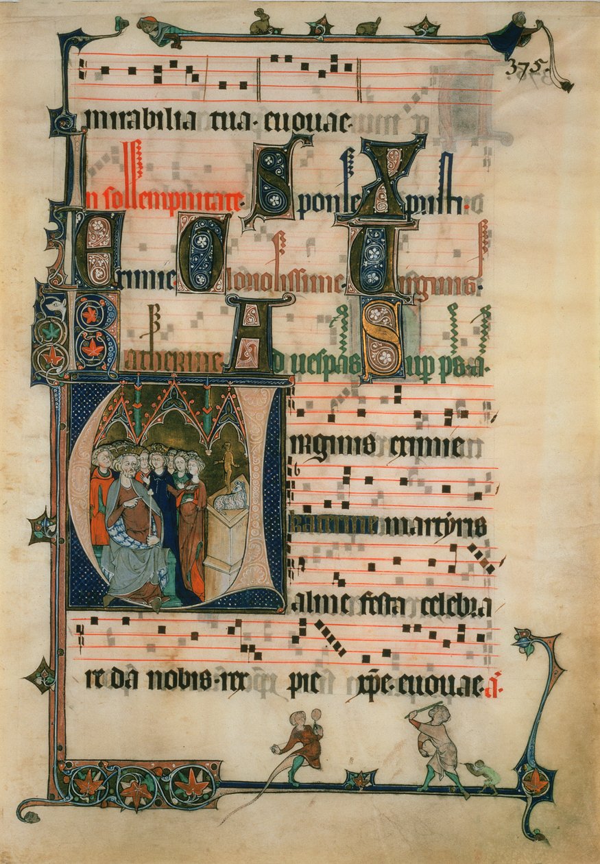 Kopi av en side fra Beaupre Antiphonal, 1800-tallet (wc på papir) av John Ruskin