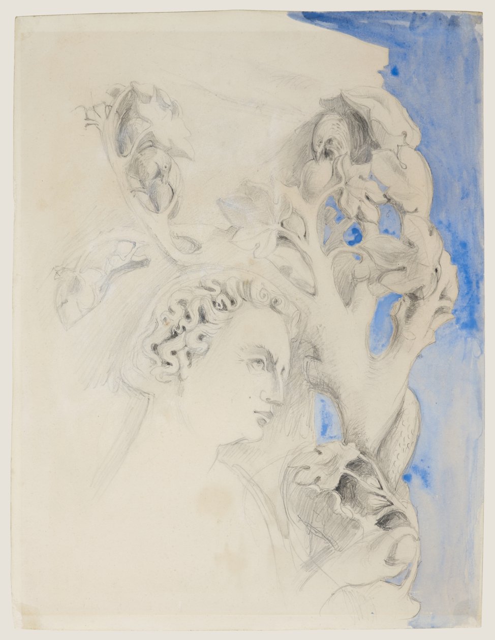 Fasade av Dogepalasset, Venezia - Adams hode, ca. 1845 (akvarell og blyant på papir) av John Ruskin