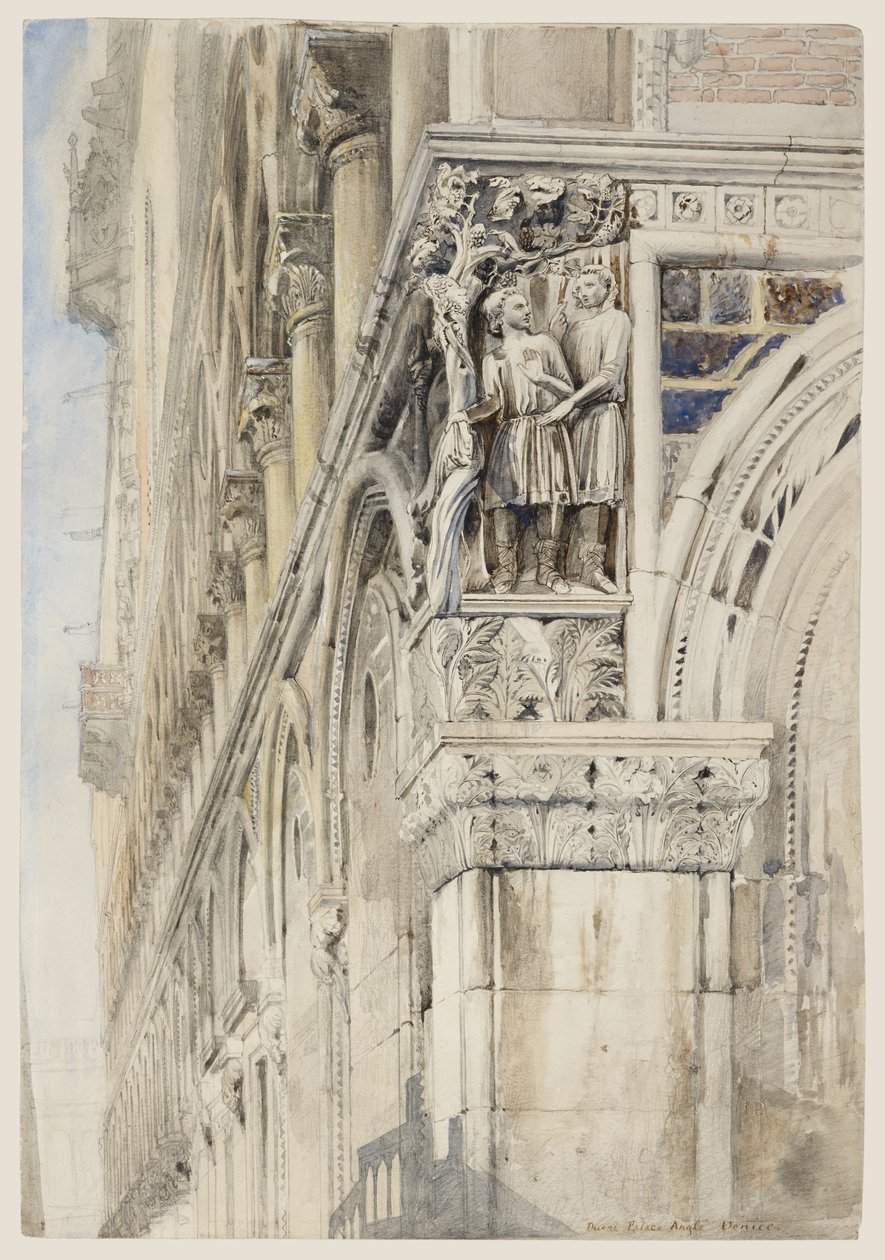Fasade av Dogepalasset, Venezia - The Vine Angle, ca. 1870 (akvarell, blekk og blyant på papir) av John Ruskin