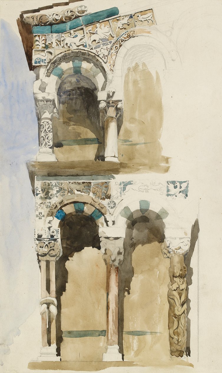 En del av fasaden til den ødelagte kirken San Michele i Foro, Lucca, 1846 av John Ruskin