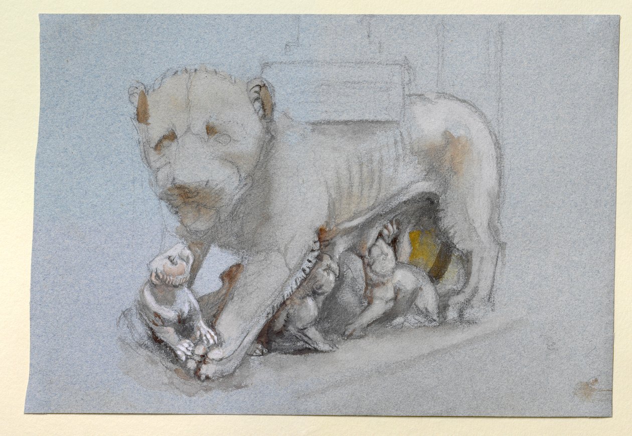 Skisse av løvinne og unger fra Nicola Pisanos Siena Preikestol, juni 1870 av John Ruskin