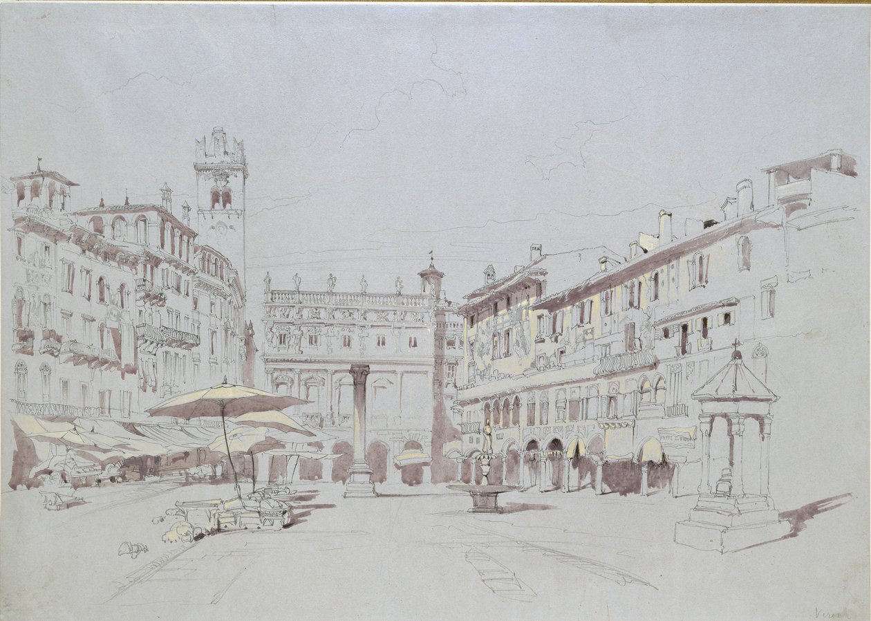 Study for Detail of the Piazza delle Erbe, Verona, 19. mai 1841 av John Ruskin