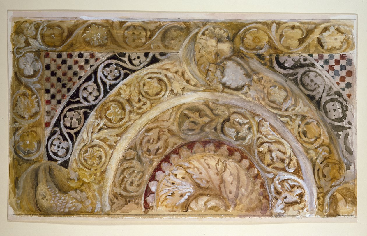 Studie av et panel om døpefonten i Pisa av John Ruskin