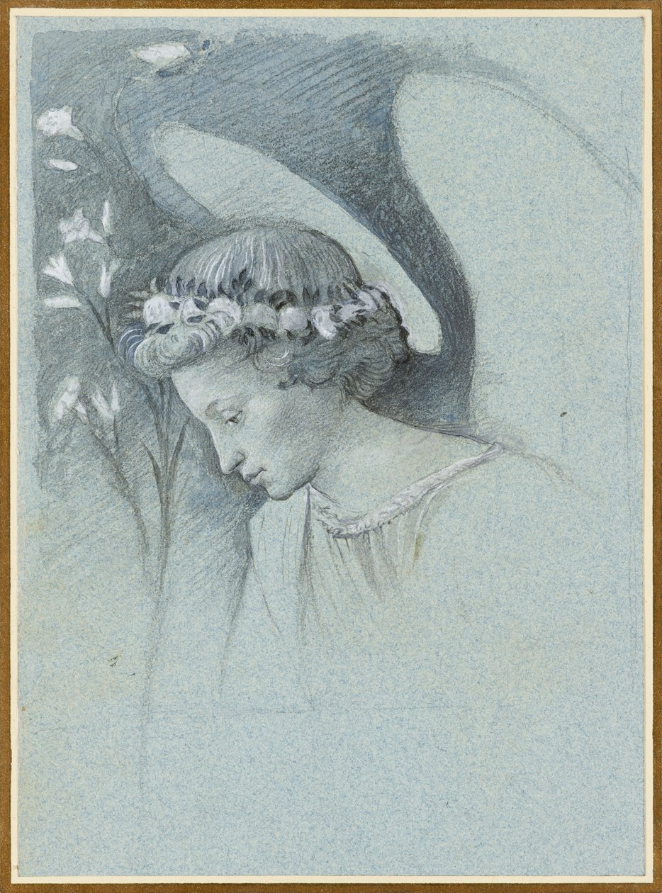 Studie av engelen Gabriels hode i Filippo Lippis 'The Announcing Angel', 28. juni 1870. av John Ruskin
