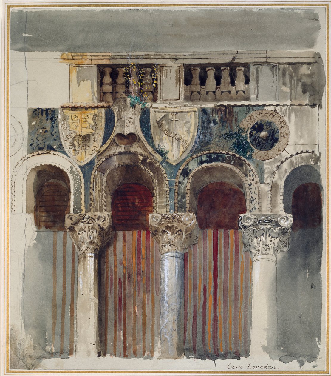 Studie av marmorinnlegget på forsiden av Casa Loredan, Venezia, september-oktober 1845 av John Ruskin