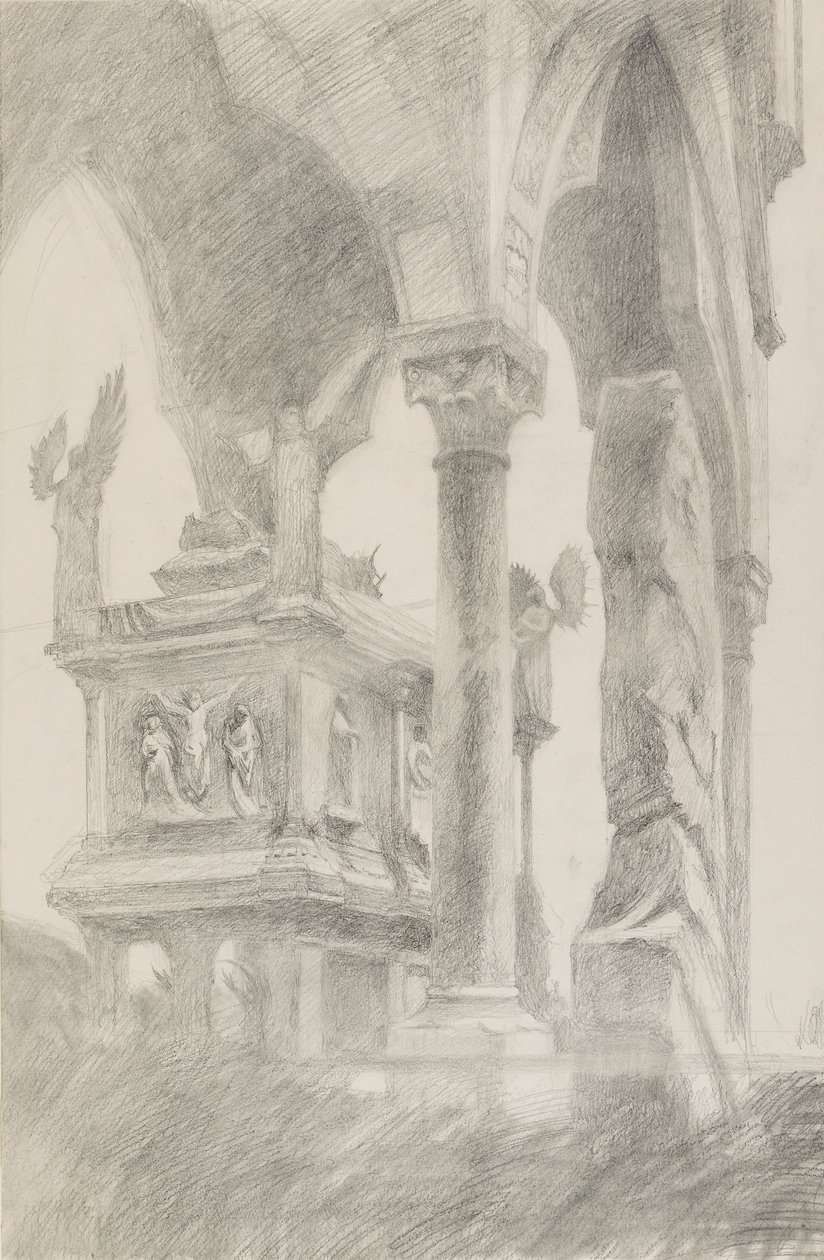 Studie av graven til Mastino II della Scala i Verona, c1869. av John Ruskin