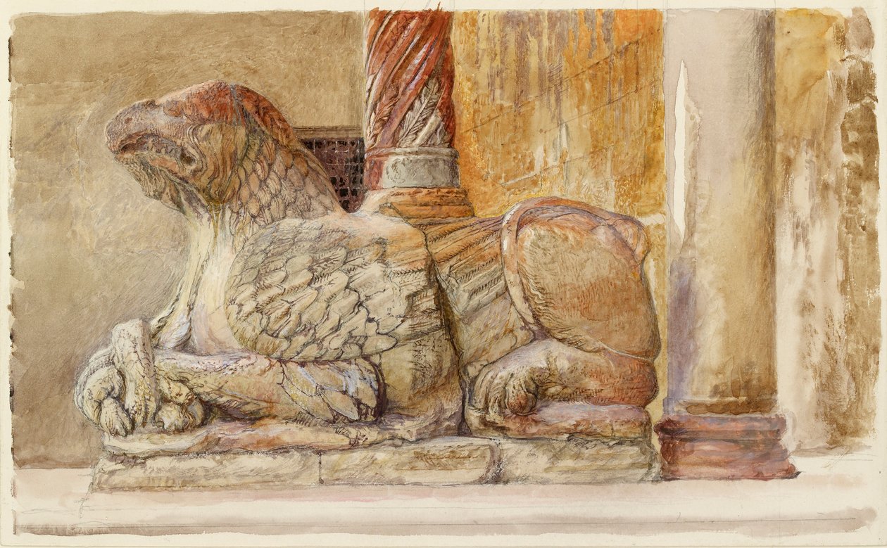 Gryphon som bærer den nordlige akselen i vest Inngangen til Duomo, Verona, 18.–28. juni 1869 av John Ruskin