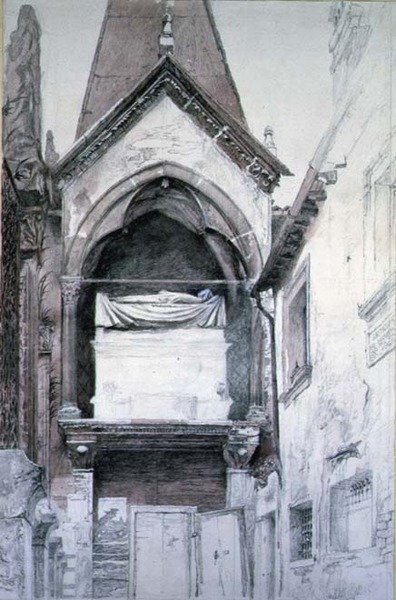 Graven til Cangrande I, Santa Maria Antica, Verona (blyant og akvarell på papir) av John Ruskin