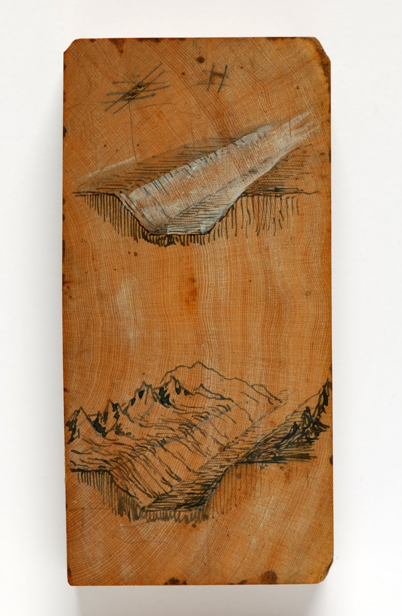 Trench of the Valley of Chamonix and the Peaks above the Trench, ca. 1856 (penn og blekk og akvarell på tre) av John Ruskin