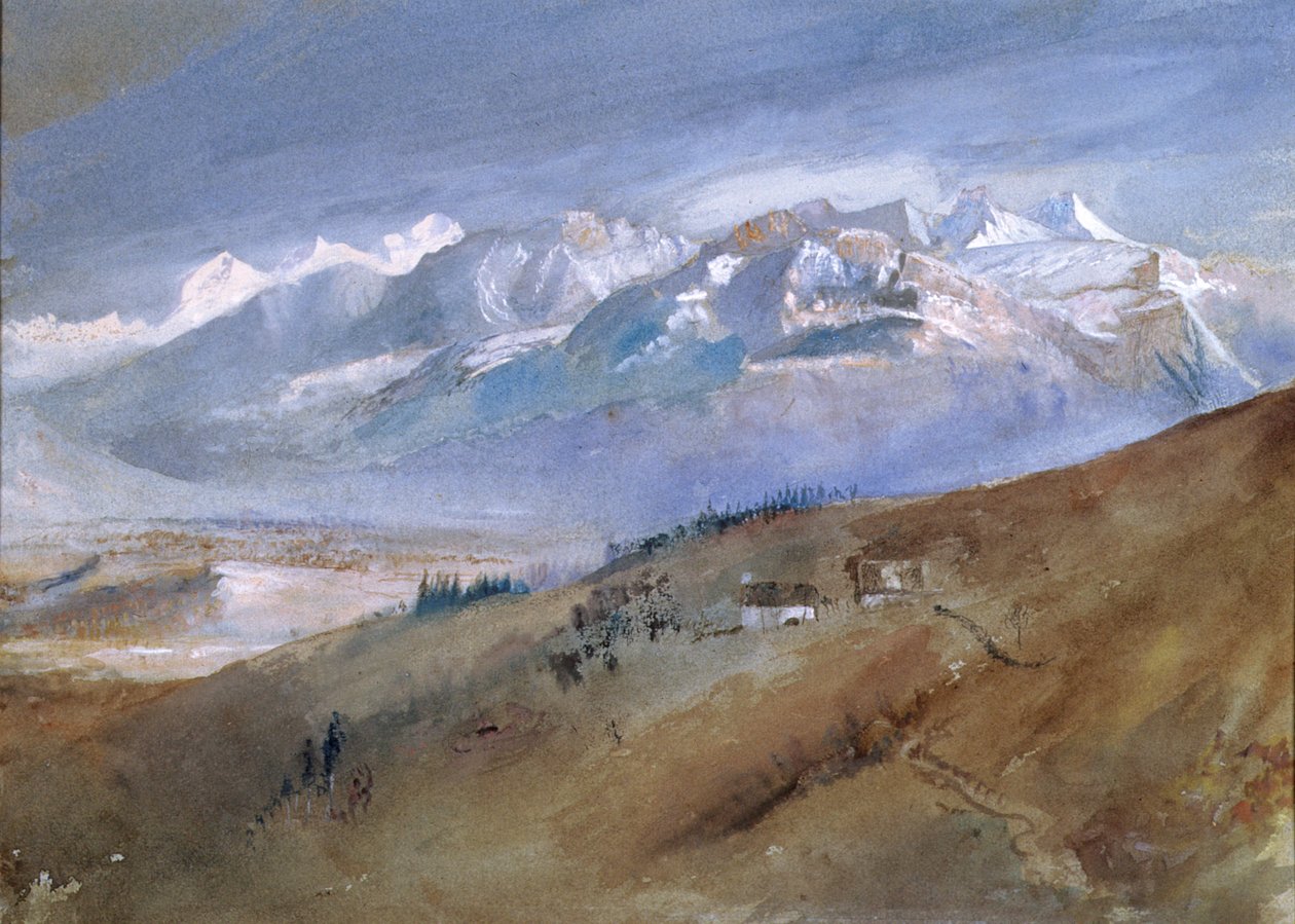 Utsikt fra vinduet mitt på Mornex hvor jeg bodde et år, 1862 (wc på papir) av John Ruskin