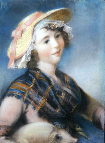 Jente med gris (pastell) av John Russell