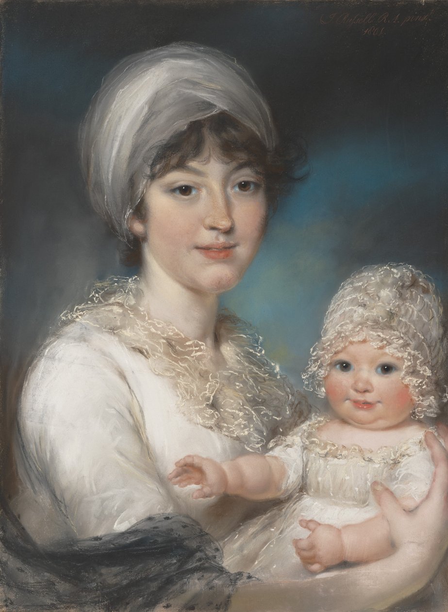 Mrs. Robert Shurlock Henrietta Ann Jane Russell, 1775-1849 og hennes datter Ann, 1801. av John Russell
