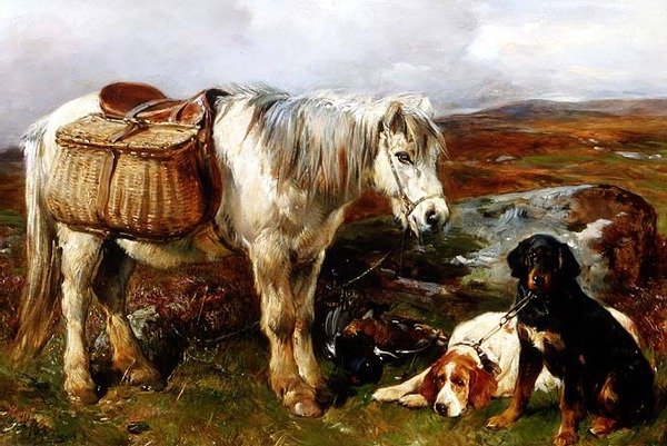 Høylandsponni med hunder av John Sargent Noble
