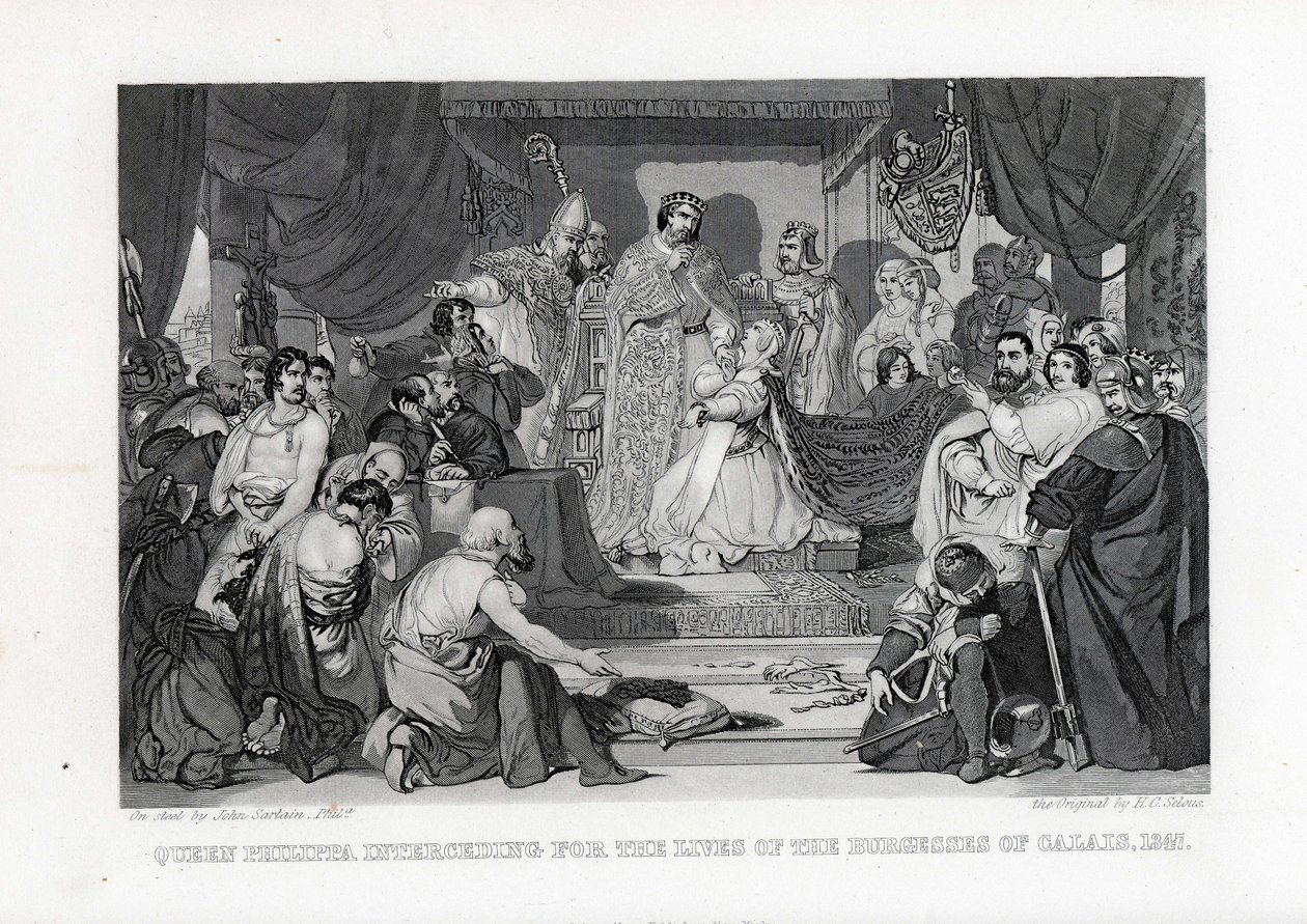 Dronning Philippa går i forbønn for livene til borgerne i Calais, 1347, 1882 av John Sartain