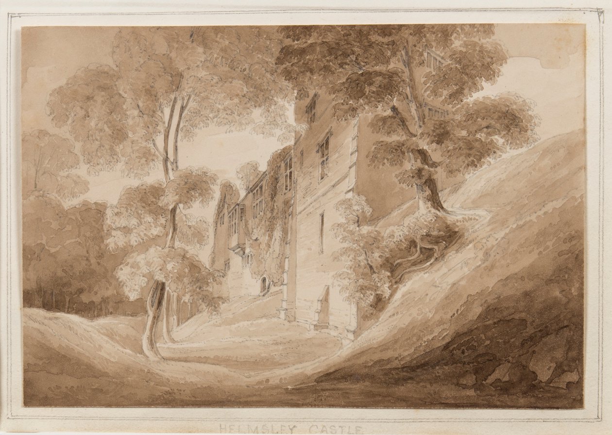 Helmsley Castle, Yorkshire, 25.–27. oktober 1824 (blyant, pensel og sepia-blekk på papir) av John Scarlett Davis