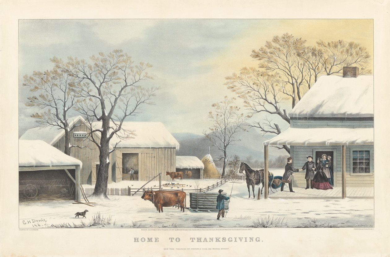 Hjem til Thanksgiving av John Schutler after George Henry Durrie
