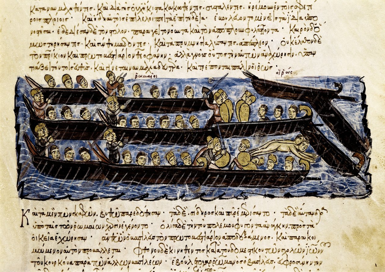 En russisk flåte, miniatyr fra "Synopsis historiarum", ca. 1126-1150 av John Scylitzes