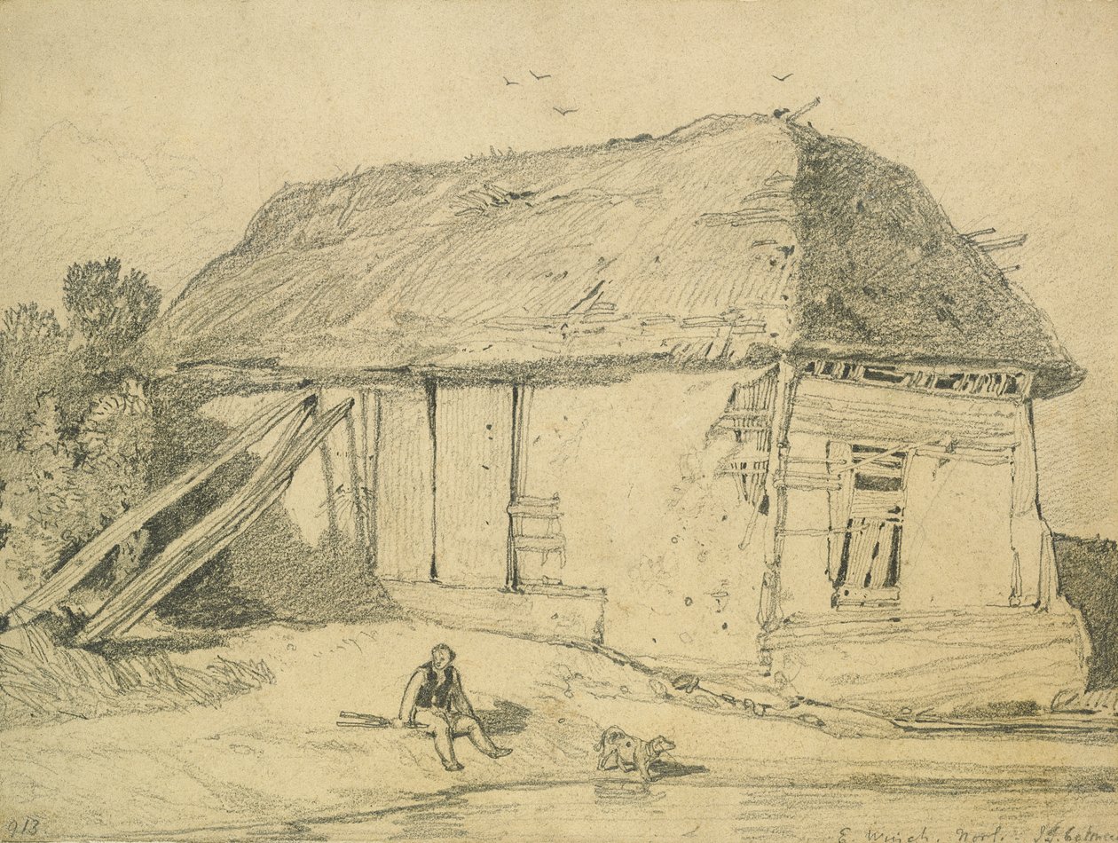 A Barn at East Winch, Norfolk (blyant på kort) av John Sell Cotman