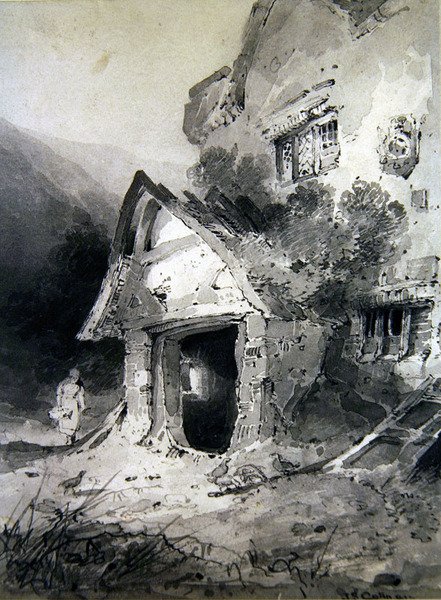 En ødelagt veranda (akvarell på papir) av John Sell Cotman