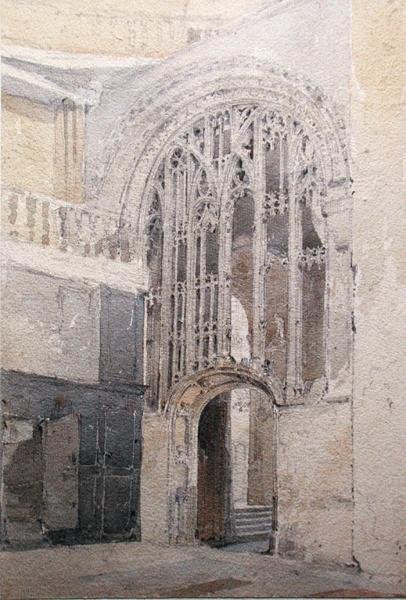 A Screen, Norwich Cathedral (blyant og akvarell på papir) av John Sell Cotman
