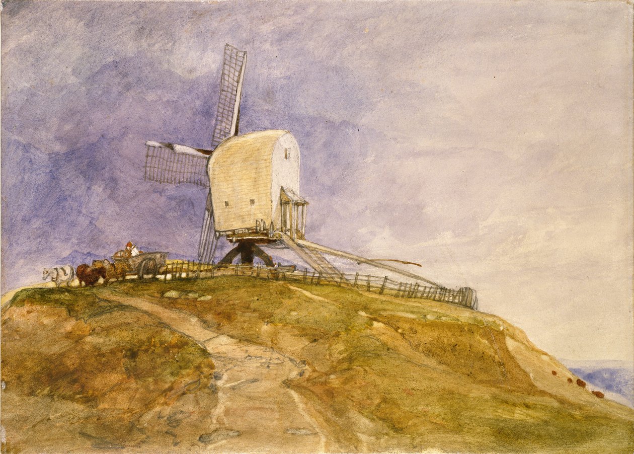 A Windmill on a Hill at Eye, Suffolk, tidlig på 1800-tallet av John Sell Cotman