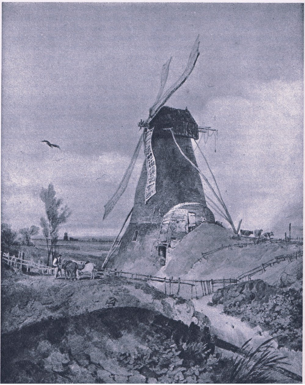 En vindmølle i Lincolnshire (farge litho) av John Sell Cotman