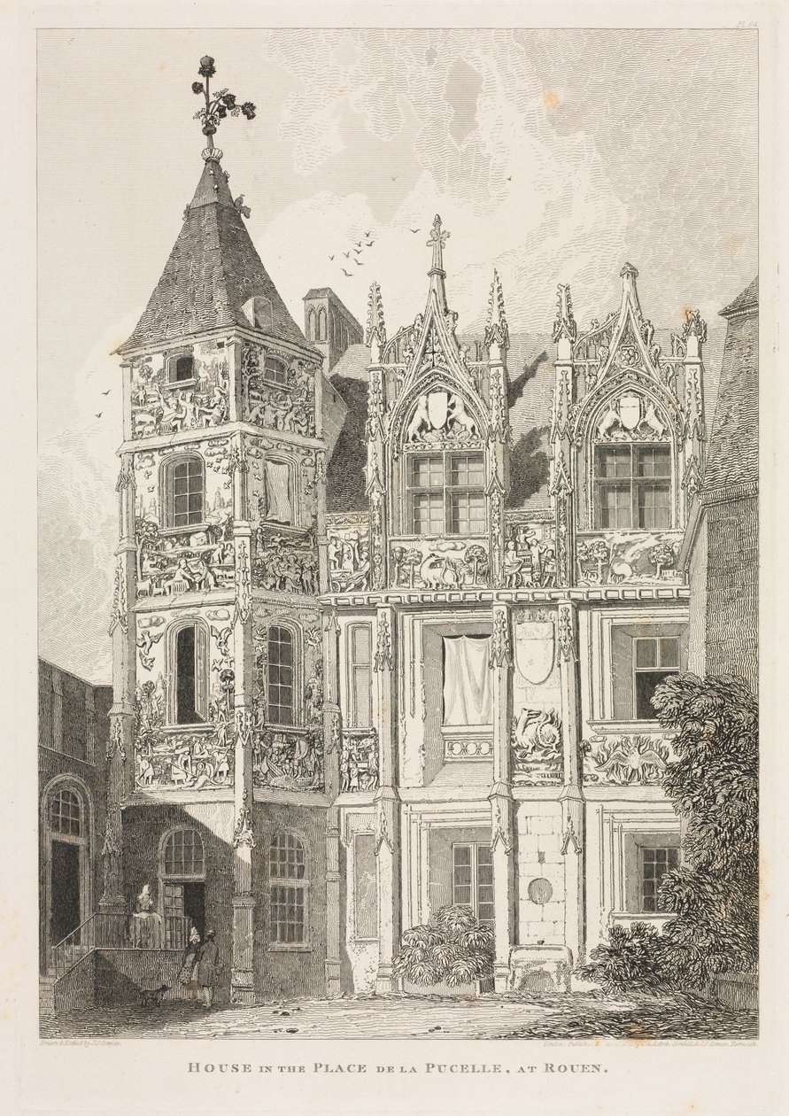 Arkitektoniske antikviteter i Normandie (Vol. II), Pl. 64: Hus på Place de la Pucelle, i Rouen av John Sell Cotman