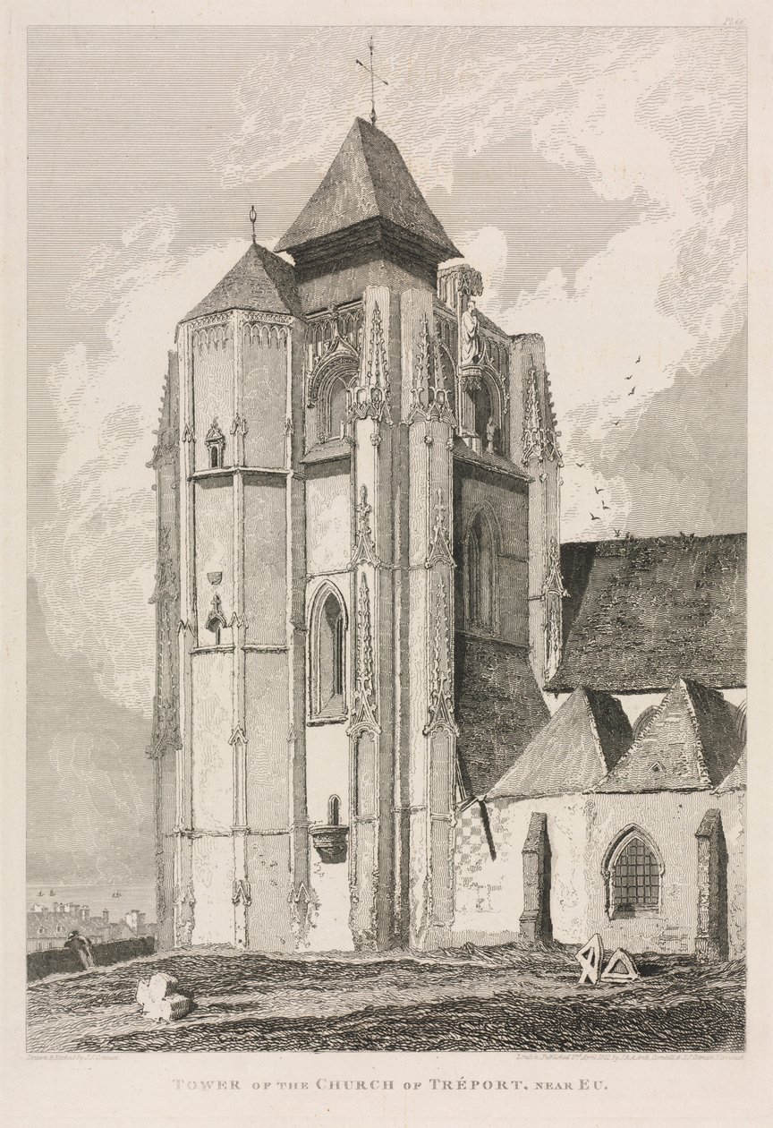 Architectural Antiquities of Normandy Vol. II, Pl. 66: Tower of the Church of Tréport, nær Eu, 18 av John Sell Cotman