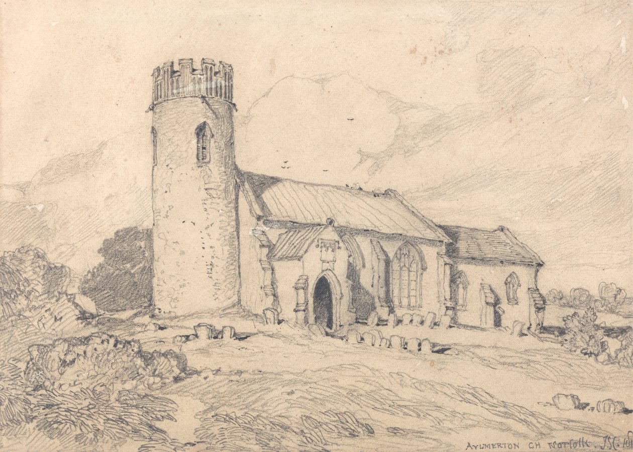 Aylmerton kirke; Norfolk, fra sørvest av John Sell Cotman