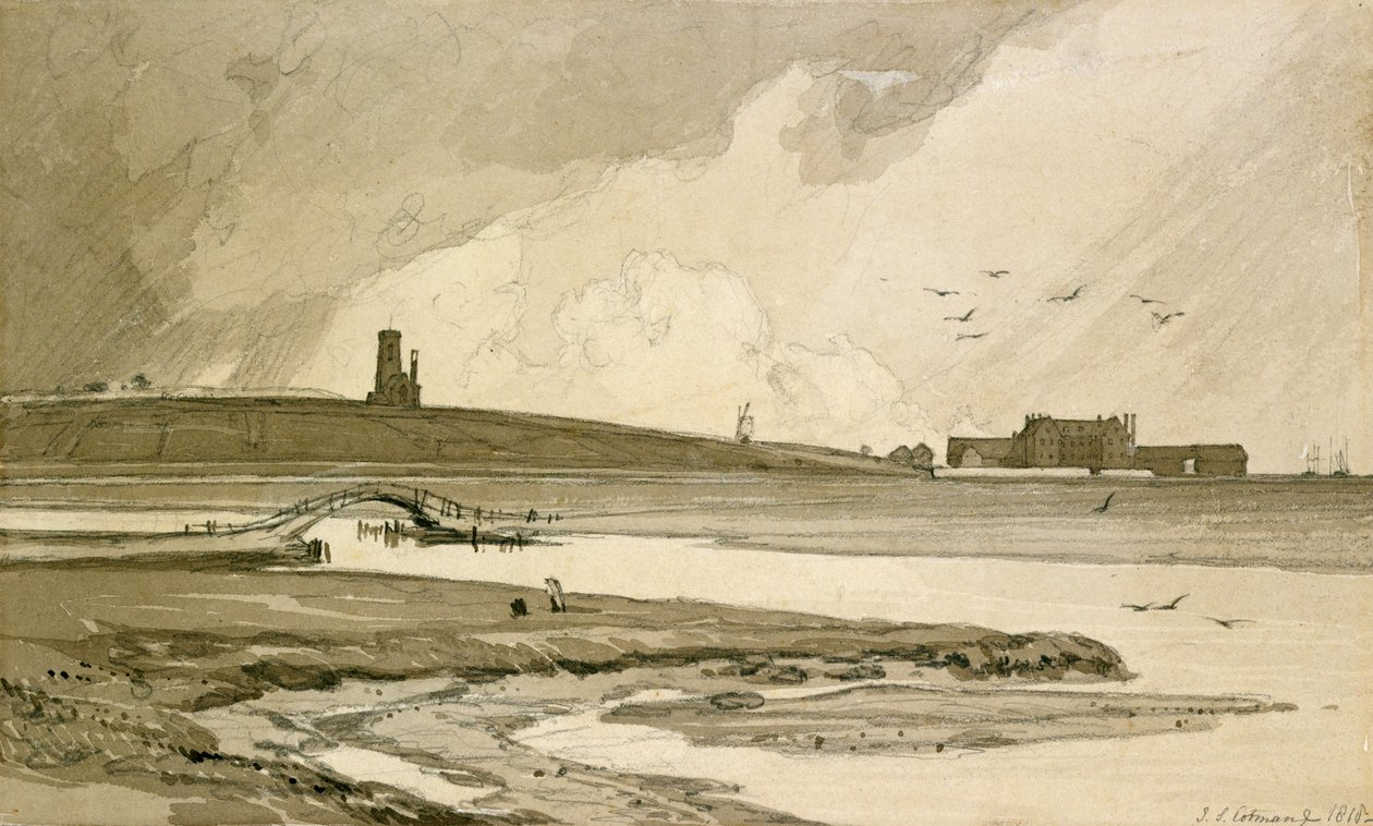 Blakeney Church og Wiveton Hall, 1818 av John Sell Cotman