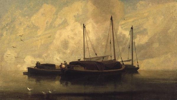 Båter ved Anchor on Breydon Water, ca. 1810 (olje på lerret) av John Sell Cotman