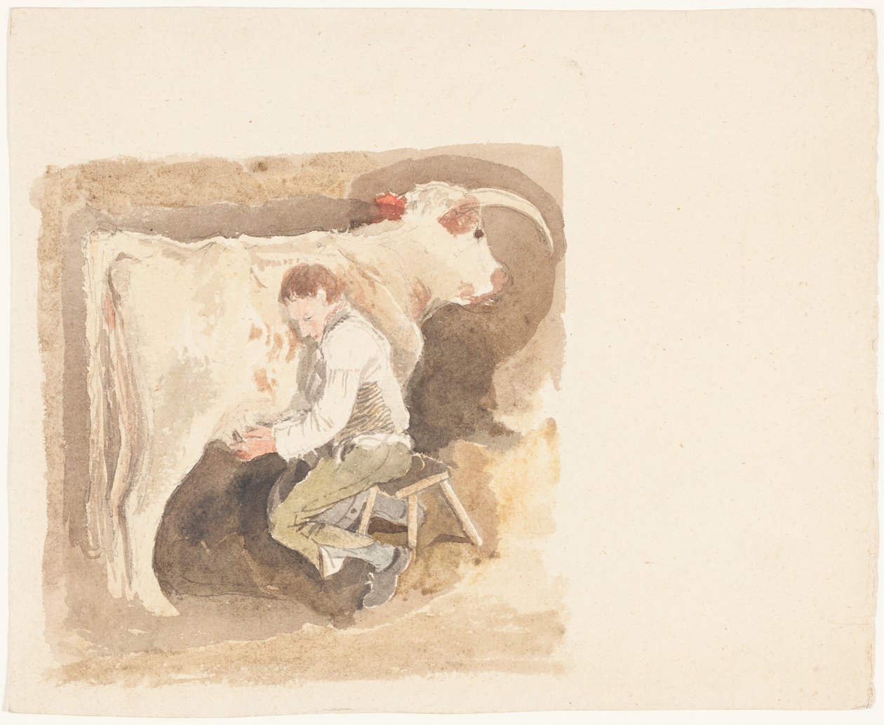 Gutt som melker en ku av John Sell Cotman