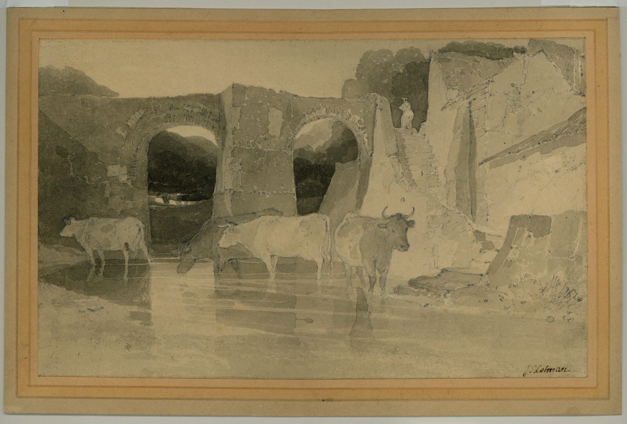 Bridge and Cows, ca. 1803-04 (blyant med vask på papir) av John Sell Cotman