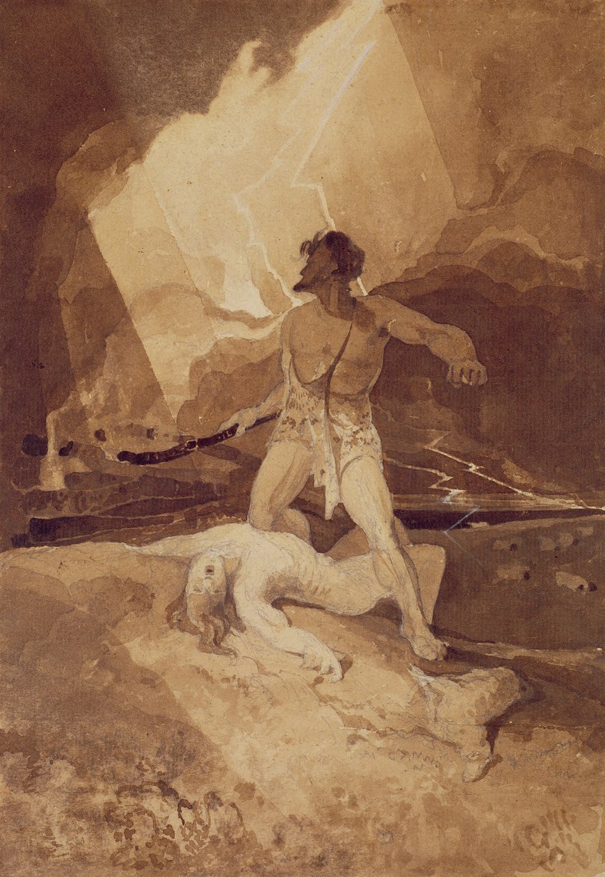 Kain og Abel, 1800-03 (sepia vask over svart bly) av John Sell Cotman