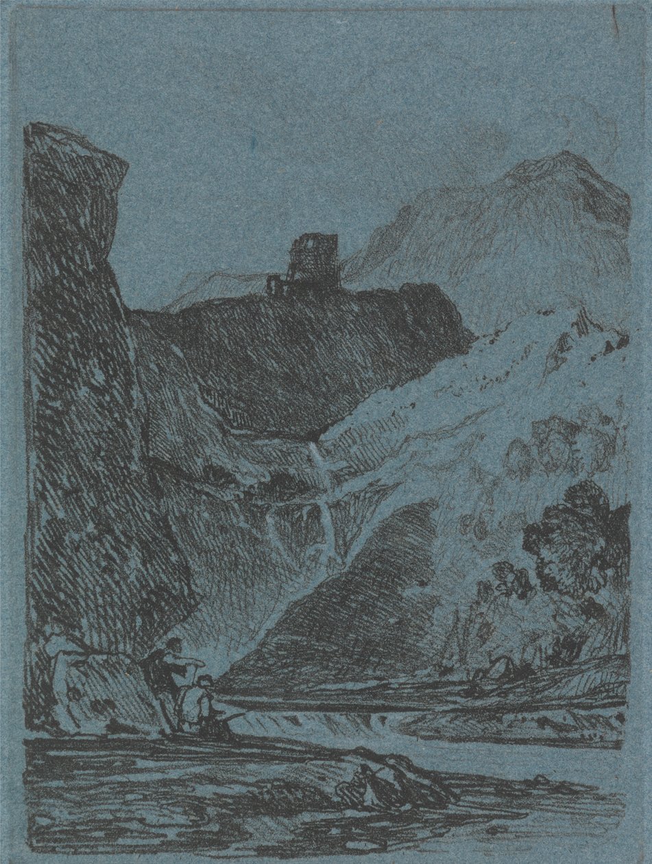 Slott over en foss av John Sell Cotman