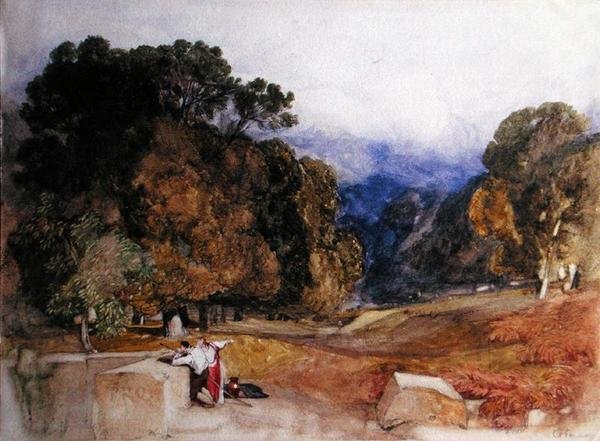 Figurer i en park (blyant og akvarell på papir) av John Sell Cotman
