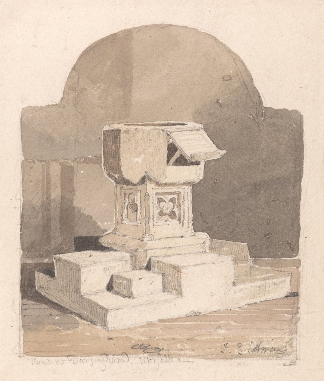 Font ved Dersingham Church, Norfolk av John Sell Cotman