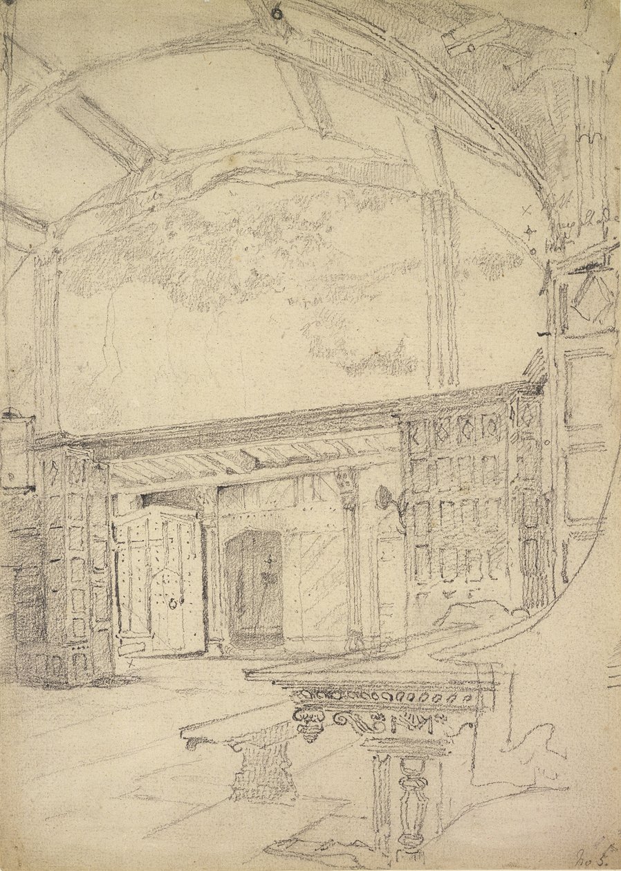 Interiør i Great Hall, Little Moreton Hall, Cheshire av John Sell Cotman