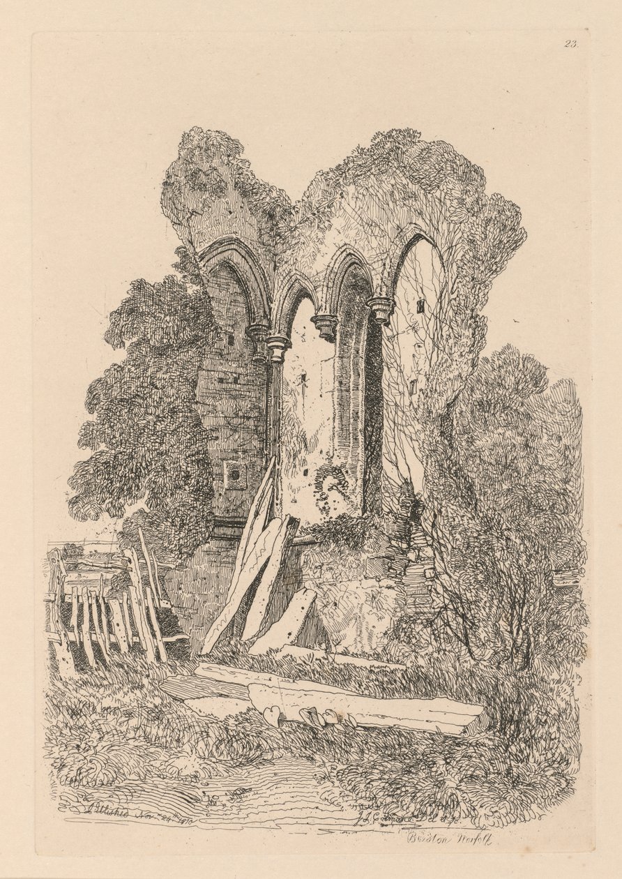 Studiebok: Plate 23, Ruins at Beeston, Norfolk: No. 3 av John Sell Cotman