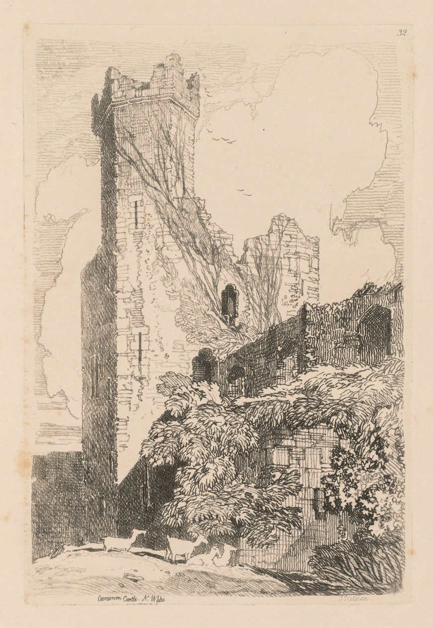 Liber Studiorum: Plate 32, Caernarvon Castle, N. Wales, 1838 av John Sell Cotman